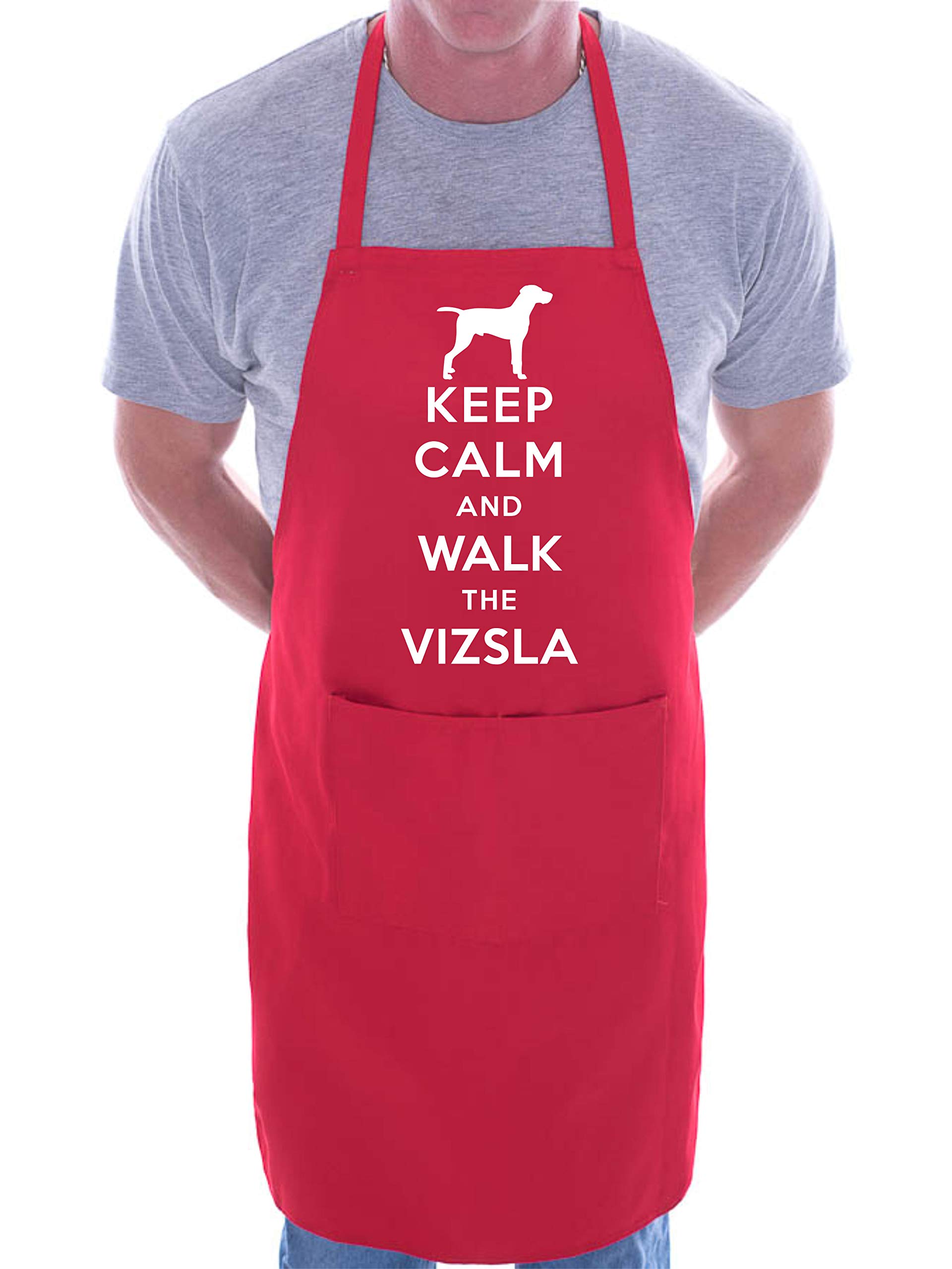 Print4U Apron BBQ Novelty Cooking Keep Calm and Walk The Vizsla Dog Red