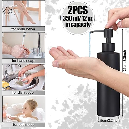 Miniatura 2 de Cunhill Dispensador de jabón de manos negro de 12 onzas, dispensador de jabón de manos negro mate con bomba de acero inoxidable, botella líquida