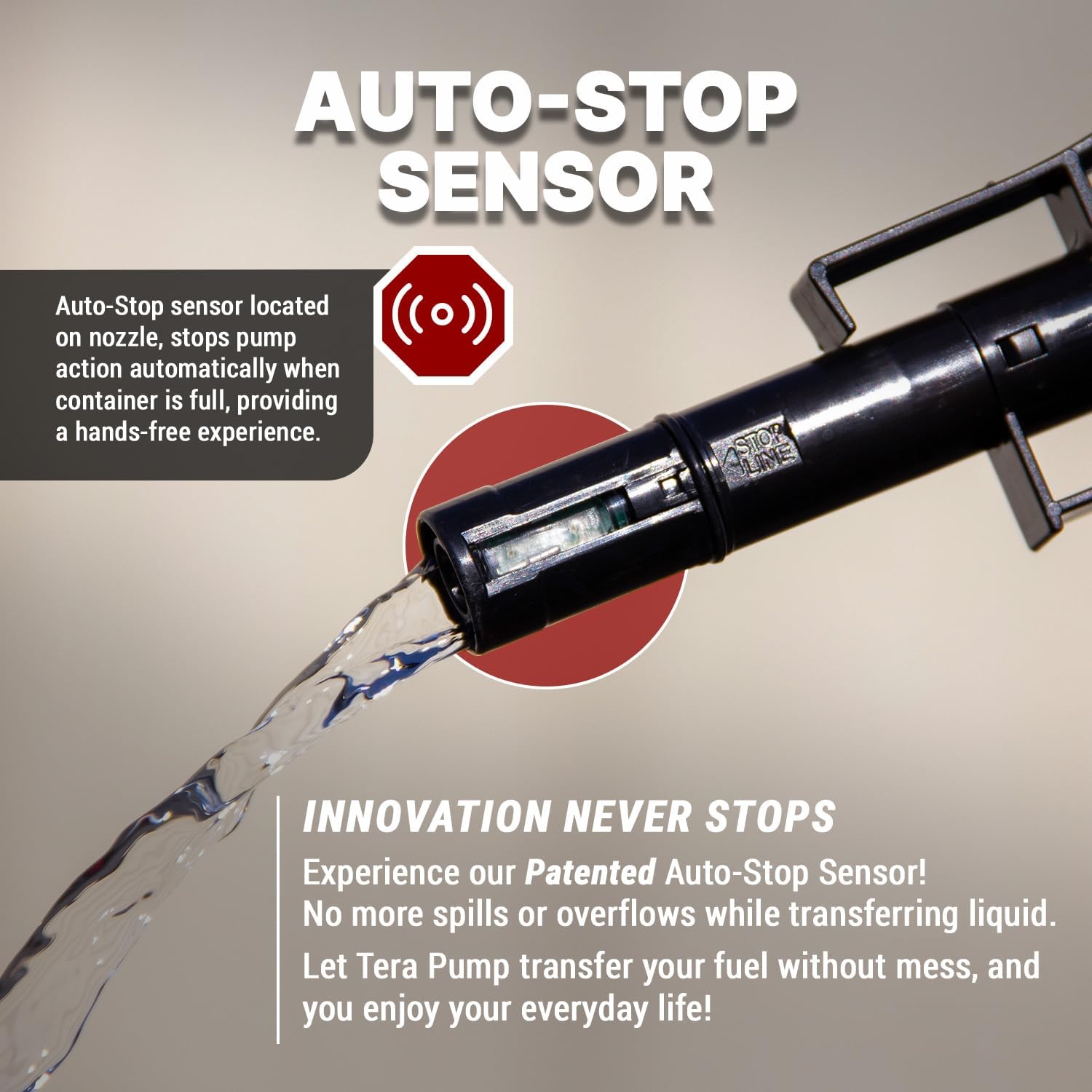 TERA PUMP Battery Powered On/Off Switch Fuel Transfer Pump for Gas and Diesel with 51.2" Strong Vinyl Hose, Auto-Stop Sensor Nozzle with Leak Protection, and Universal Adapter (2.5GPM)