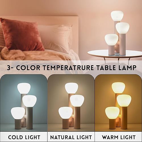 Miniatura 2 de Lámpara de mesa moderna de 3 luces, base de metal rosa, globos de vidrio en forma de hongo blanco, 3 temperaturas de color, 16.5 pulgadas de altura,