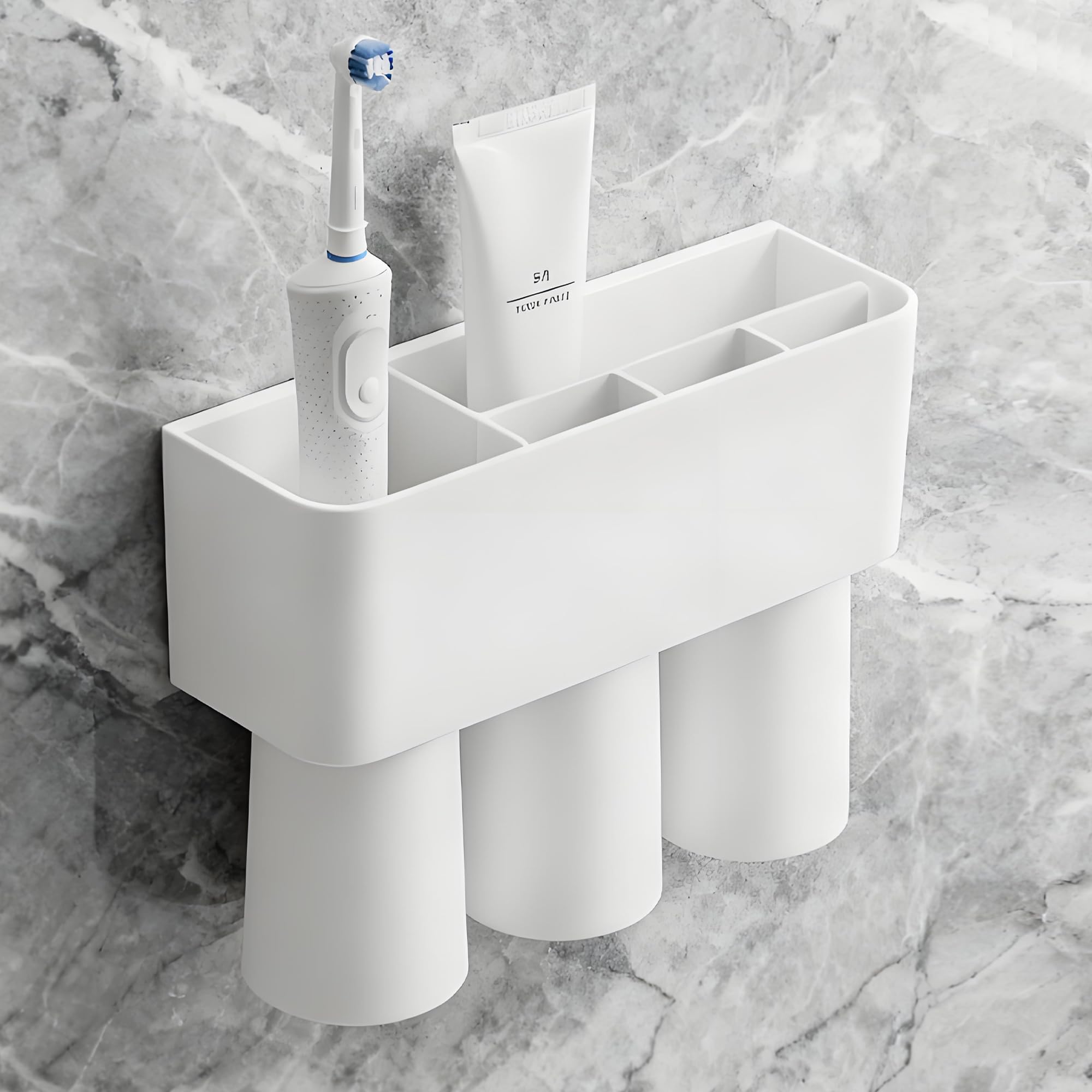 Ateweita Zahnbürstenhalter Ohne Bohren, Zahnputzbecherhalter Wand, Zahnputzbecher Magnetisch mit Halterung, Toothbrush Holder Without Drilling für Badezimmer Organizer (1, Weiß, 26 * 19cm)