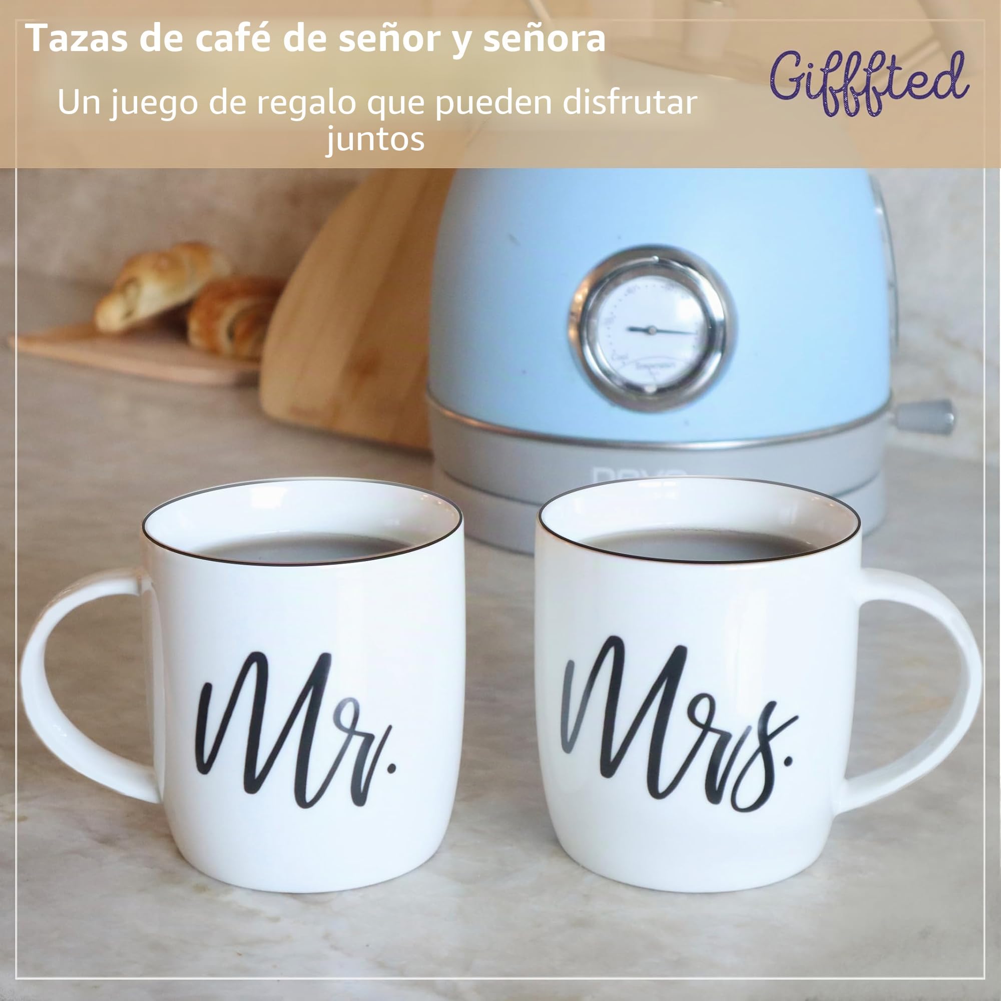 Gifffted Mr Mrs Tazas, Juego de Dos Tazas de Café Regalos para el Sr. y la Sra., Regalos de Cumpleaños de Boda de Pareja, Novia y Novio, Ideas de Regalos de Compromiso, Regalos de Navidad