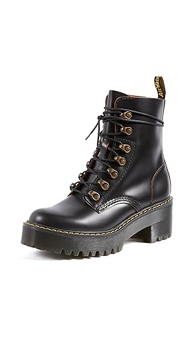 Dr. Martens Women's Leona Leather Heeled Boot Fashion - 11 - Black Smooth