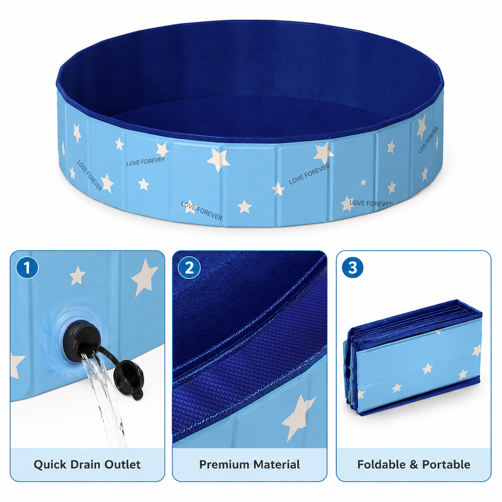 ZoneYan Piscina Plegable para Perros 80 * 30 cm, Bañera para Perros de PVC con Doble Desagüe, Ducha Plegable para Mascotas de PVC, Piscina de Bañopara Perros Pequeños y Medianos (Azul)