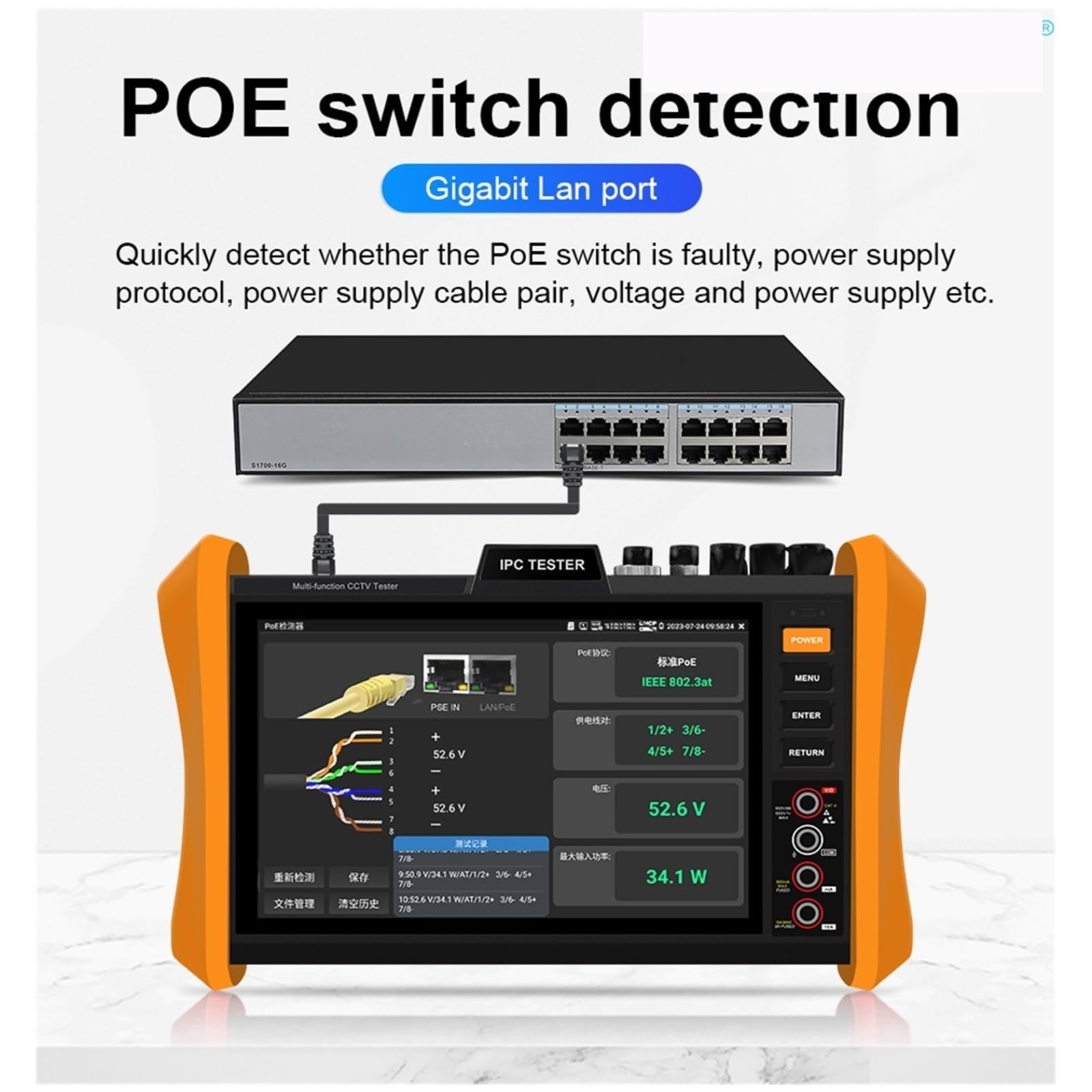 CCTV Tester, Tester CCTV For Telecamere Analogiche IP 8K E 8MP 4K HDMI Gigabit LAN PoE++ H12 Cavo Di Rete TDR Rilevamento Tensione Tracciatura Cavi