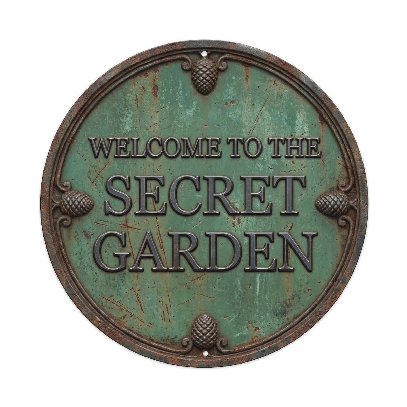 Vintage Welcome Secret Garden Iron Juniper Pinecone Metal Tin Sign