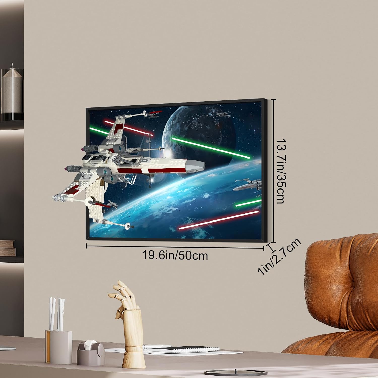 Display Wall Board Compatible with Lego Star Wars Luke Skywalker's X-Wing Fighter 75301Building Set, Premium Acrylic Art Frame with Secure Brick Holder, Space Battle Backdrop