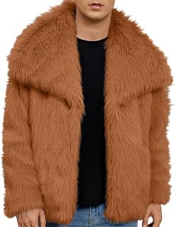 Men's Faux Fur Winter Coat Baggy Long Sleeve Solid Color Lapel Collar Fluffy Fuzzy Cardigan Sweater Soft Cozy Thermal Outwear