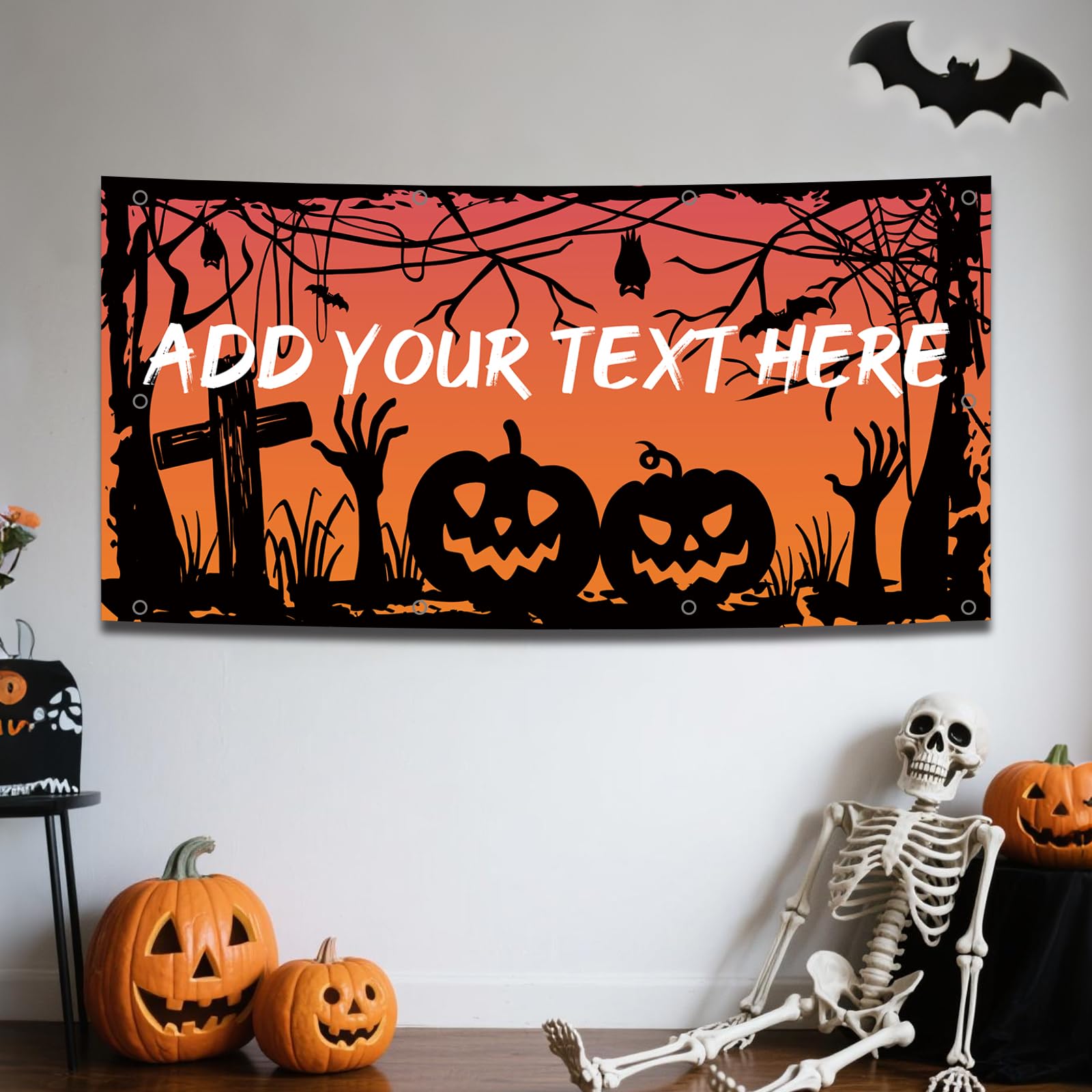 Personalised Halloween Banner Decoration Add Your Own Photo Text Happy Halloween Party Banner Decorations Sign for Front Door Porch Outside Yard Home Party Supplies