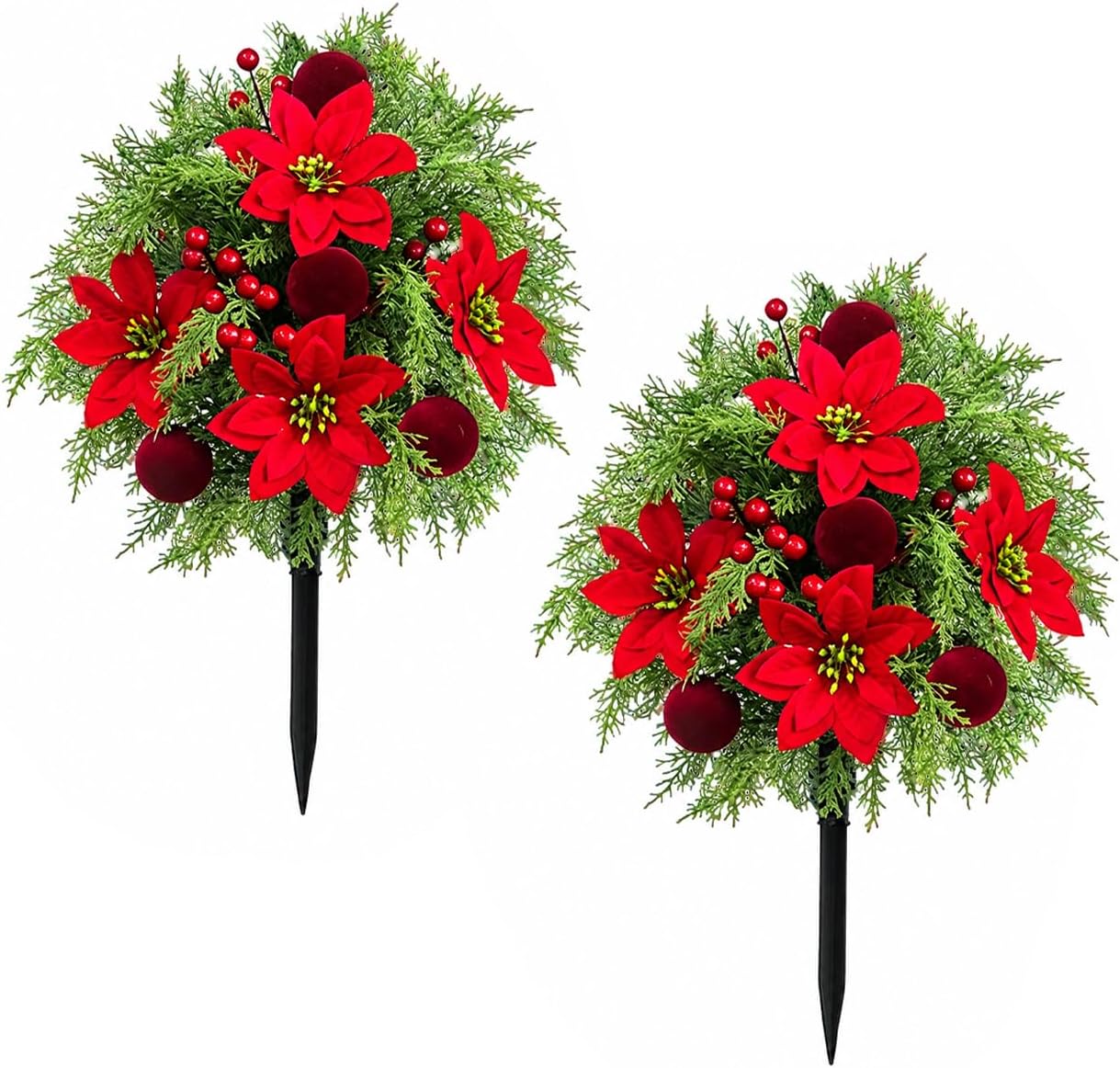 THKFUL Artificial Christmas Pine Bush with Red Berries and Ornament