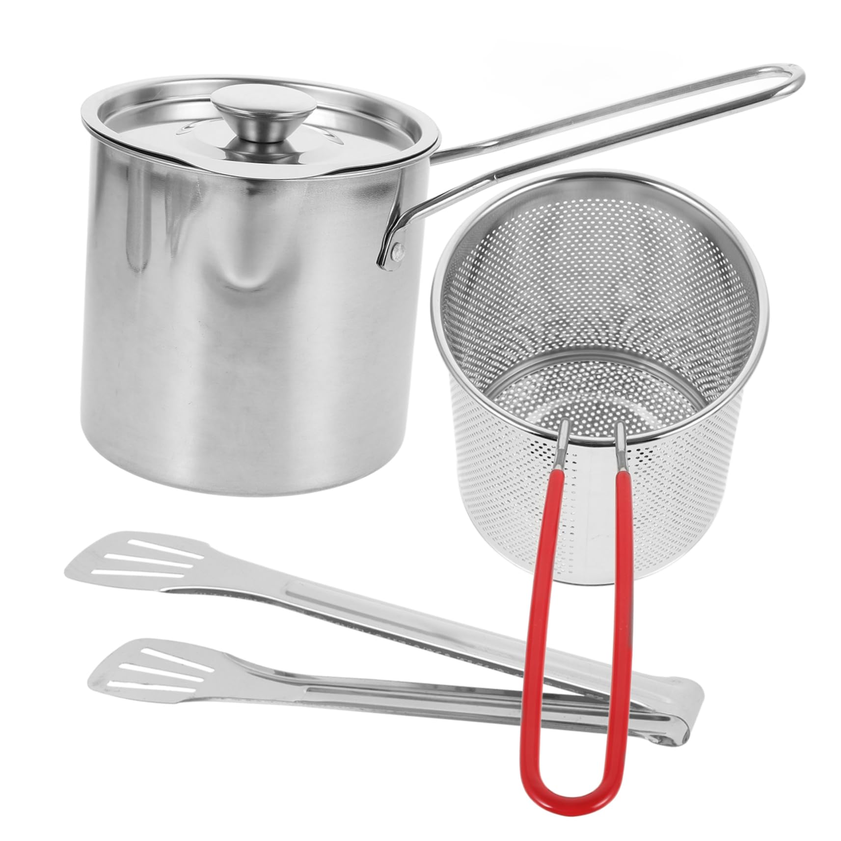 OUNONA 1 Set Stainless Steel Fryer Fryer Kitchen Cookware Kitchen Deep Frying Pot Stainless Steel Frying Pot Deepen Milk Pan Silver