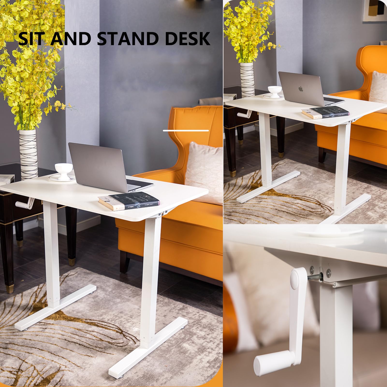 Bureau Réglable En Hauteur Manuel 120x60cm - Position Assise Ou Debout - 65-90cm - Pour Gaming, Bureau, Chambre