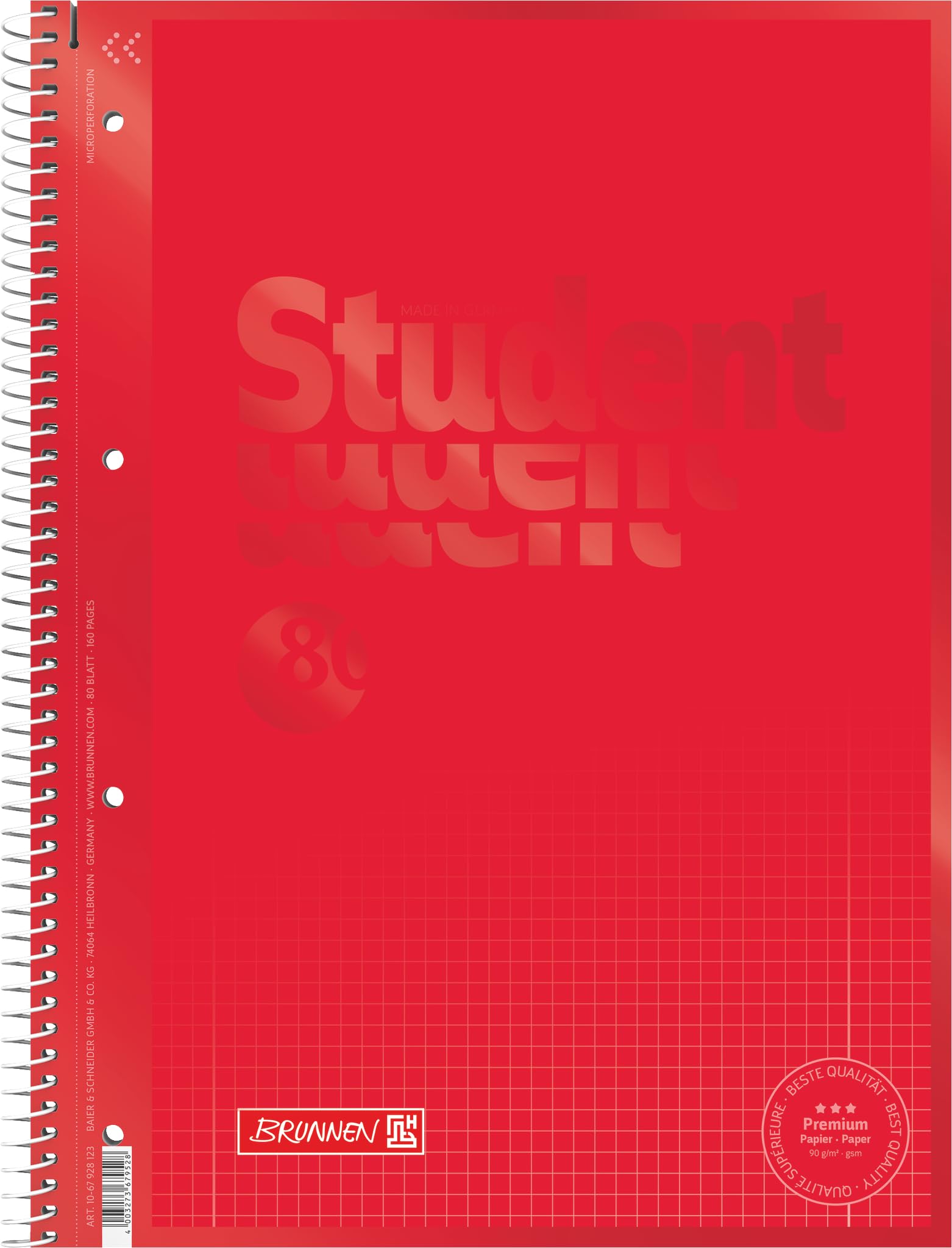 Brunnen 1067928190 Notebook, Student Notepad (Square, A4, line: 28, 90 g/m², 80 Sheets) red