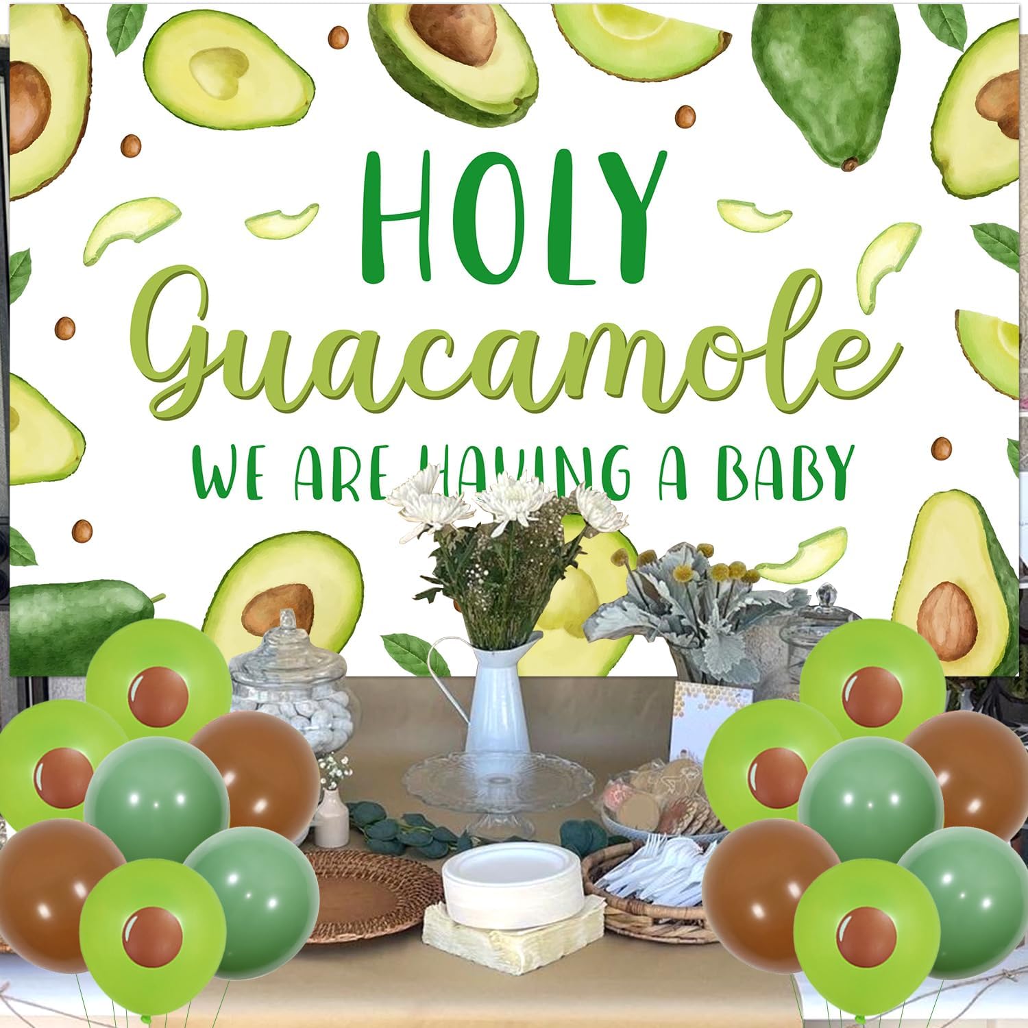Avocado Themed Baby Shower Decorations Avocado Baby Shower Backdrop Holy Guacamole Baby Shower Banner Mexican Feista Cupcake Topper for Baby Girls Boys Taco Bout a Baby Theme Baby Shower