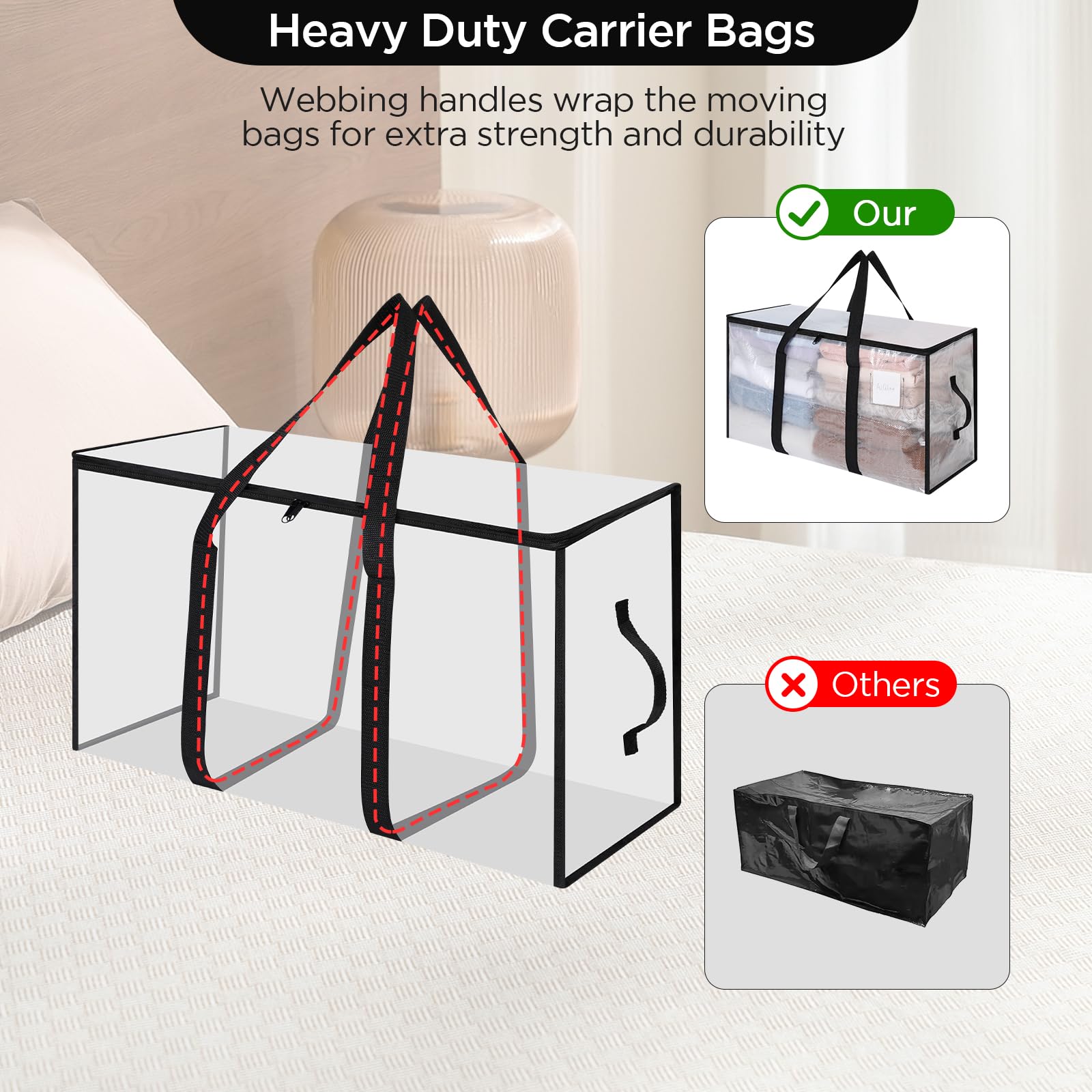 180L Buste Trasloco Grandi con Cerniera per Vestiti, Borse Porta per Sotto Letto Borsa Portaoggetti Impermeabile Contenitore Vestiti per Piumini Armadio Viaggio
