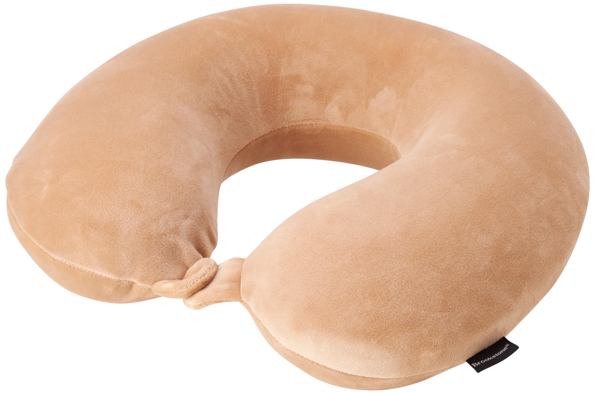 Brookstone Travel Neck Pillow - Lightweight Fleece Casing U-Shaped Stuffable Memory Foam Travel Pillow for Sleeping and Neck Support, Khaki