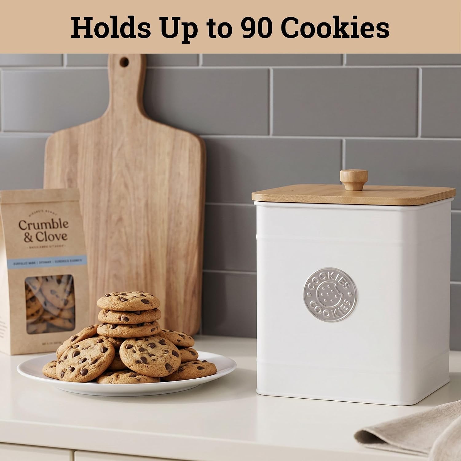 Cookie Jar with Airtight Bamboo Lid, 6"D x 8"H, 1 Gallon Iron Cookie Tin image 4