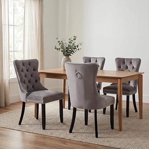 Miniatura 27 de Sillas de Comedor Juego de 4 sillas de comedor de terciopelo azul claro, Silla tapizada de tela para cocina y comedor, sillas de comedor modernas de