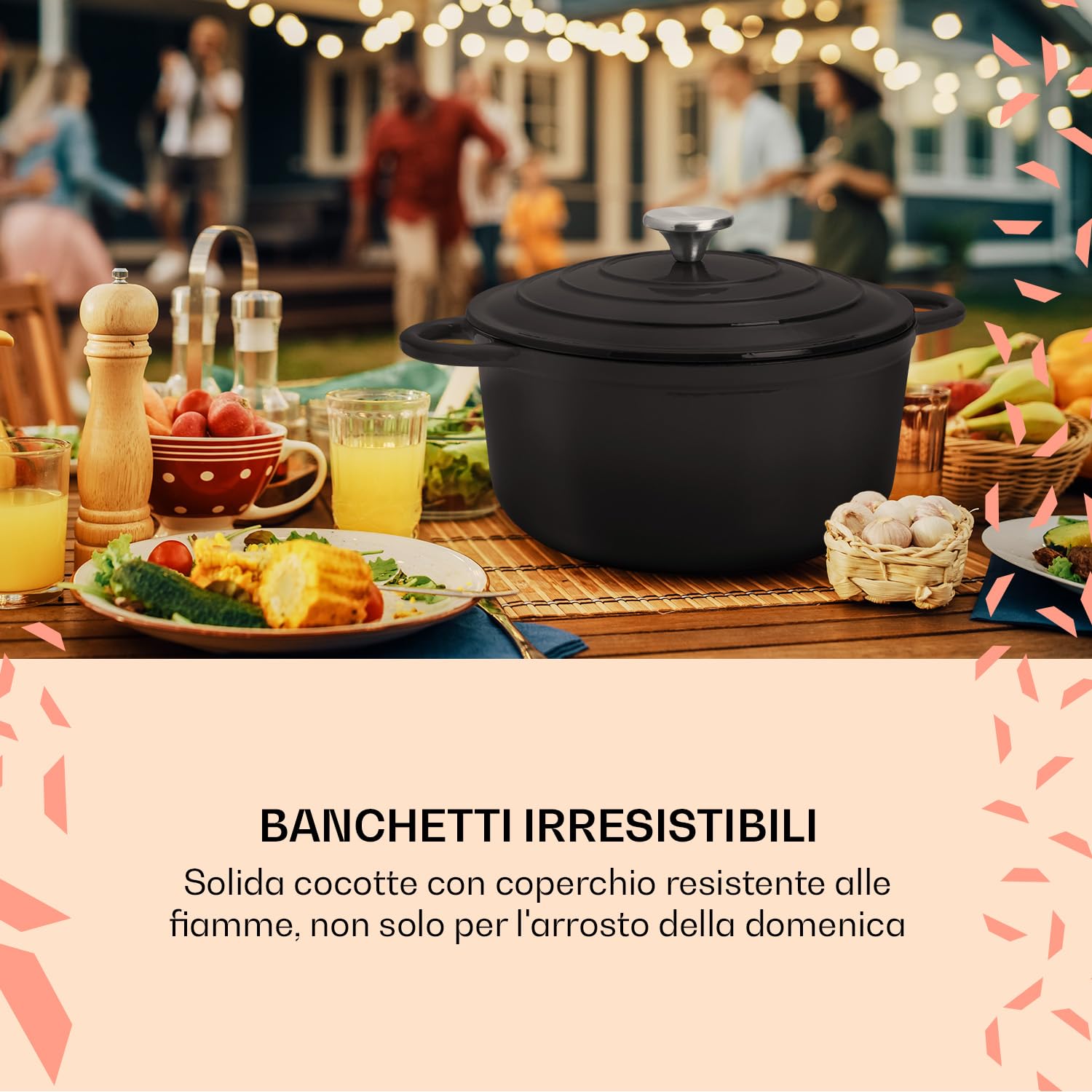 Casseruola in ghisa con coperchio da 4 l, pentola per esterni, pentola resistente al forno, casseruola in ghisa smaltata, impermeabile, forno olandese ad induzione