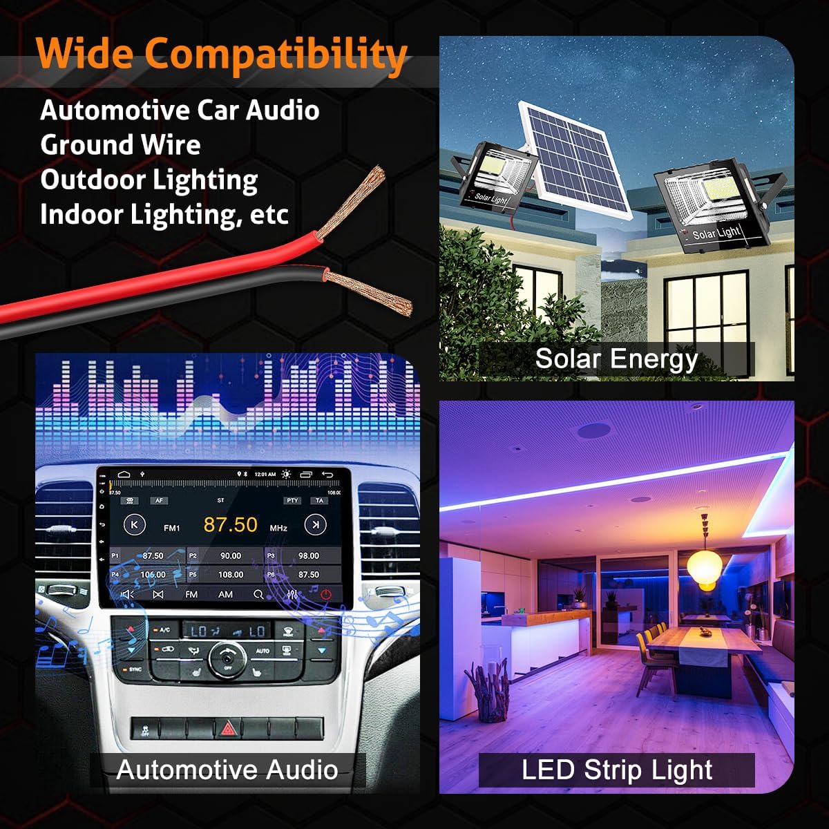 12 Gauge Wire 100FT, Ultra Flexible 2 Conductors Red & Black Electrical Wire, 12 AWG Copper Clad Aluminum Extension Cord, Low Voltage for Automotive Wire, Speaker Cable, Landscape, LED Strip 30m