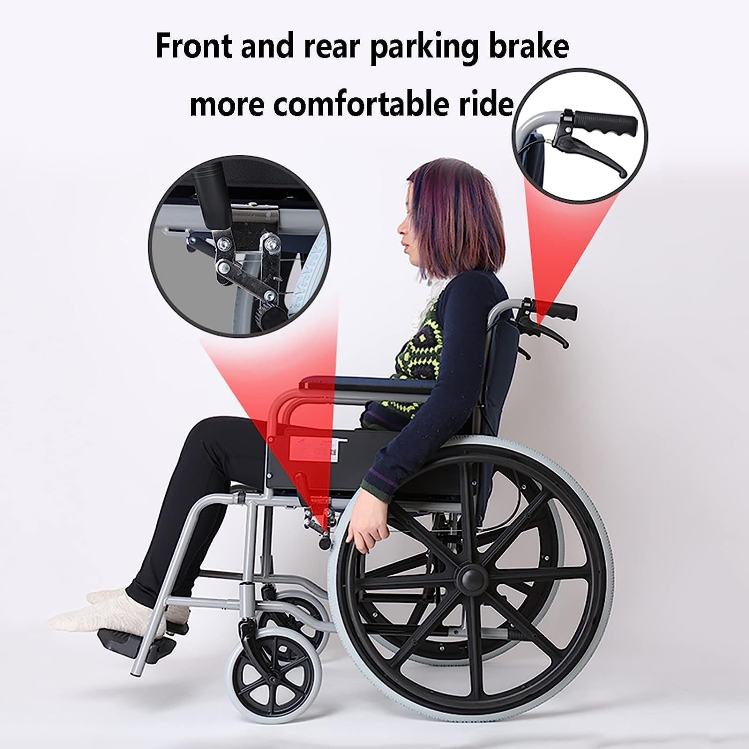 Silla de Ruedas Manual Ligera Silla de Ruedas de Transporte Plegable con Freno de Mano Silla de Ruedas Autopropuldeo Al Carbono para Adultos