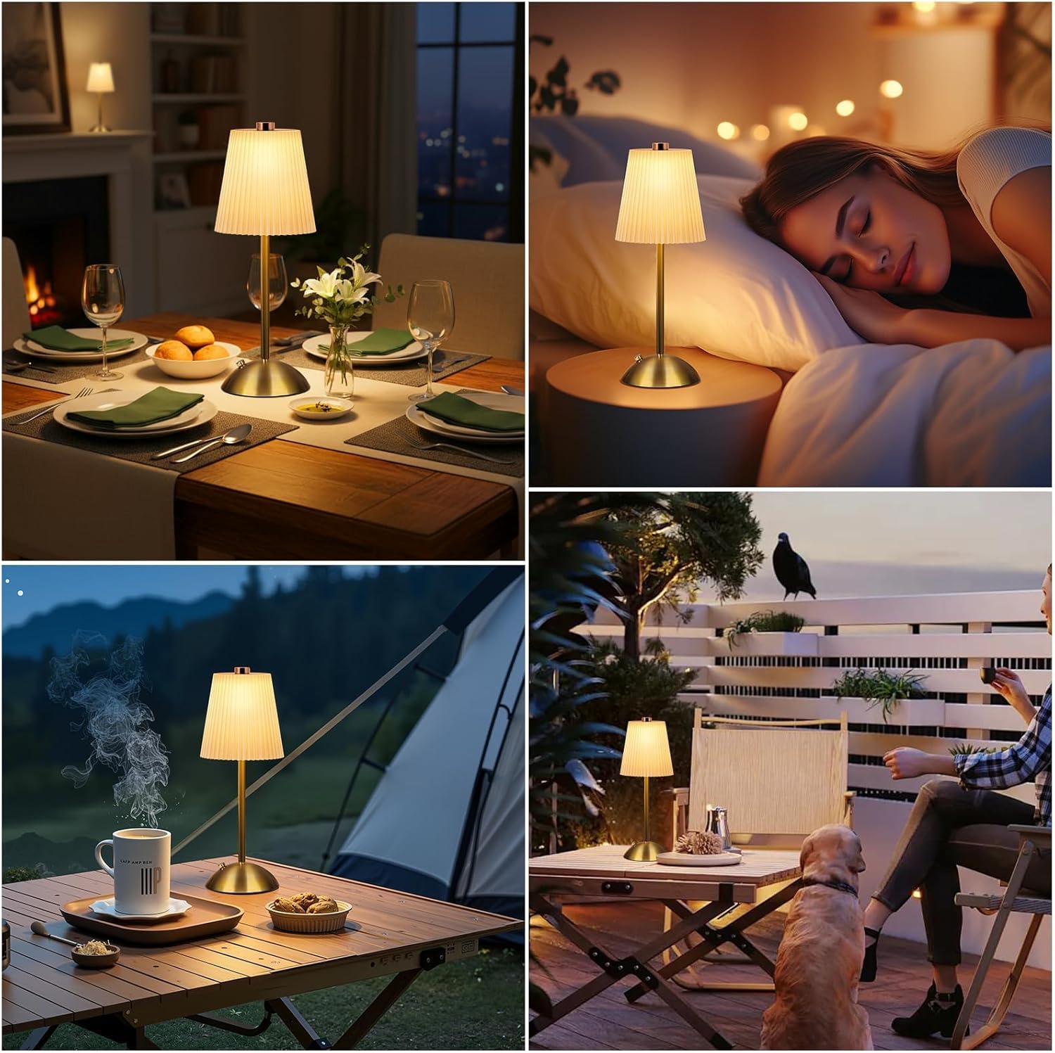 FRIDEKO HOME Rechargeable Table Lamp Gold - Cordless Battery Operated Lamp, Fabric Shade Desk Lamp, Wireless Lamp for Decor Bedroom Dining Table Counter (2pcs-Hard Fabric-LED-11.65in)