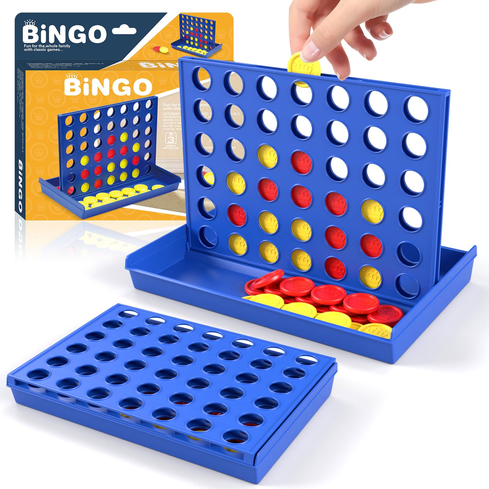 XQW Mini Connect The 4 Discs in a Row Travel Game for Kids,Classic Strategy Board Game for 2 Player,Fun Family Board Game for Kids and Adults