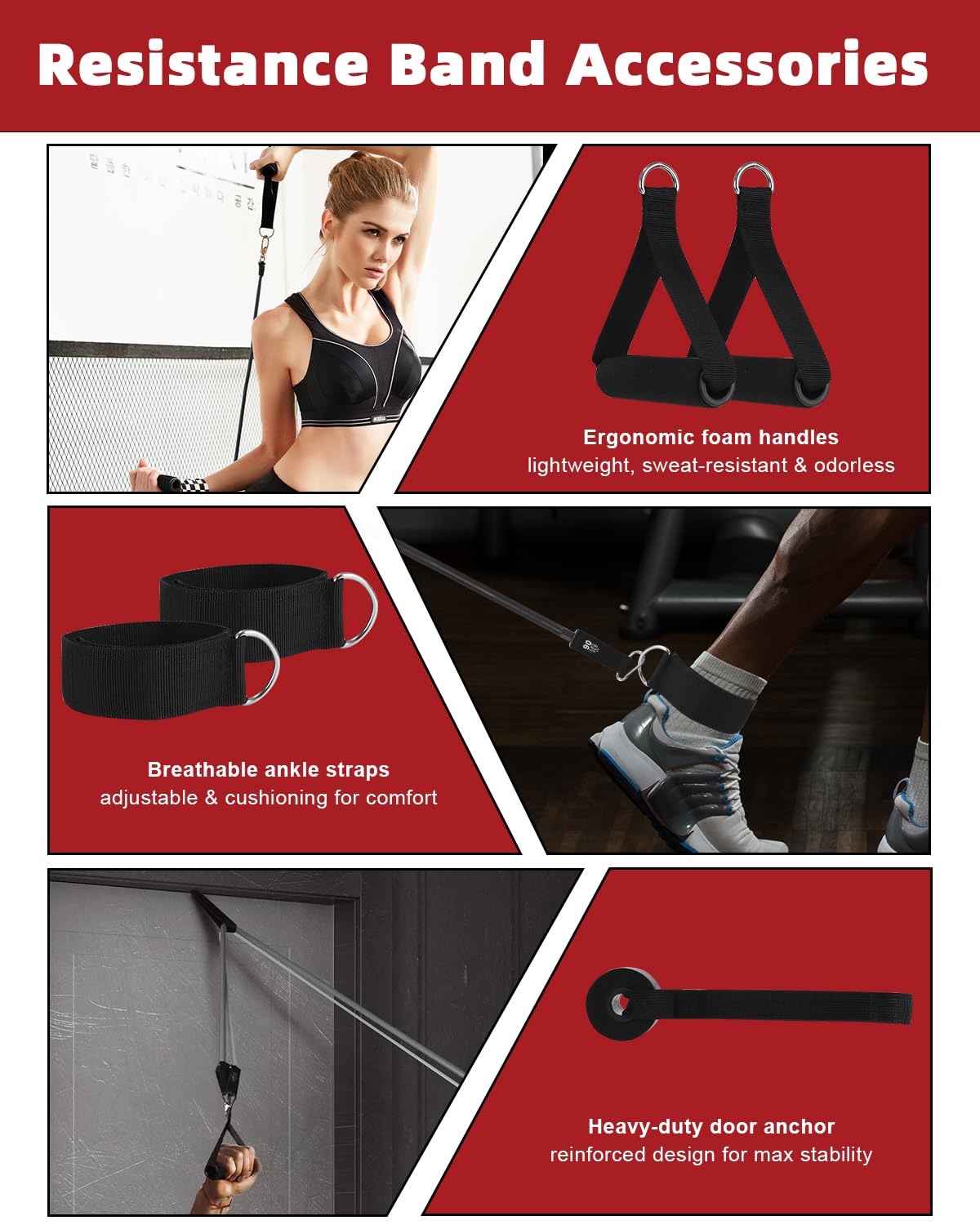 Set D'élastiques De Musculation Vexloria – 5 Niveaux De Résistance (10 à 50 Lb), Avec Poignées, Sangles Cheville Et Ancrage Porte