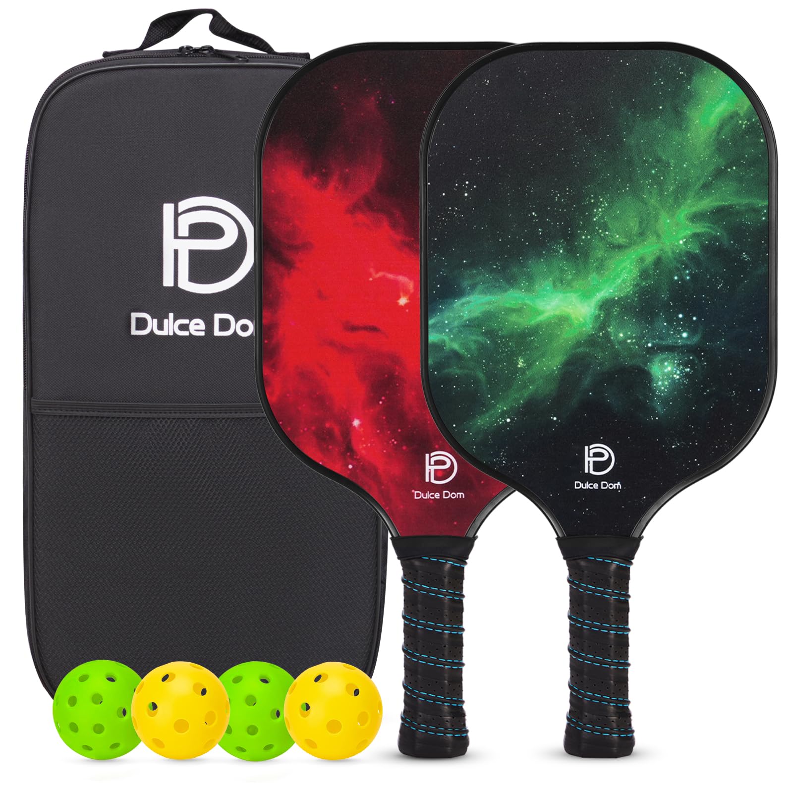 DULCE DOM Pickleball Paddles, USAPA Approved Fiberglass Pickleball Set of 2/4 with Pickleball Paddles, 4 Pickleball Balls and Pickleball Bag, Pickleball Rackets Equipment for Beginners & Pros