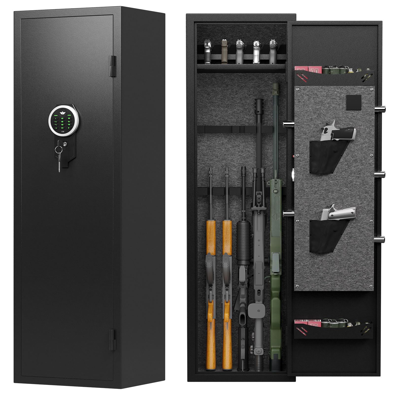 Kavey 5-8 Gun Safe, Long Gun Safe for Home Rifle and Pistols with Backlit Keypad, Quick Access Gun Cabinet with LED Light and Removable Shelf