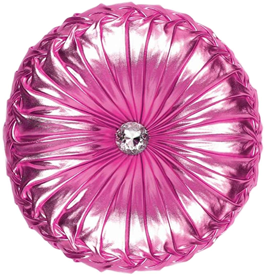 Tresshouse European Round Throw Pillows, Soft Spandex Fabric Pumpkin Pleated Handmade Metallic Accent Circle Insert Cushion Diamond to Enhance for