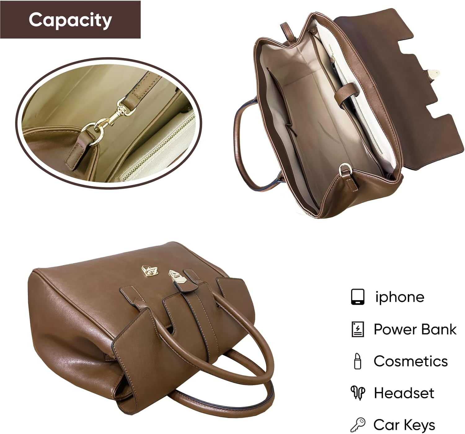 Women Large Capacity Tote Bag- Premium Vegetable Tanned Leather, Lightweight Commuter leather work tote - Image 4