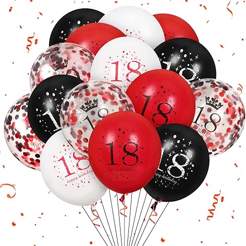 Globos de látex para cumpleaños número 18 - 16 piezas Globos de feliz cumpleaños rojos y negros para niñas y niños Decoración para fiesta de