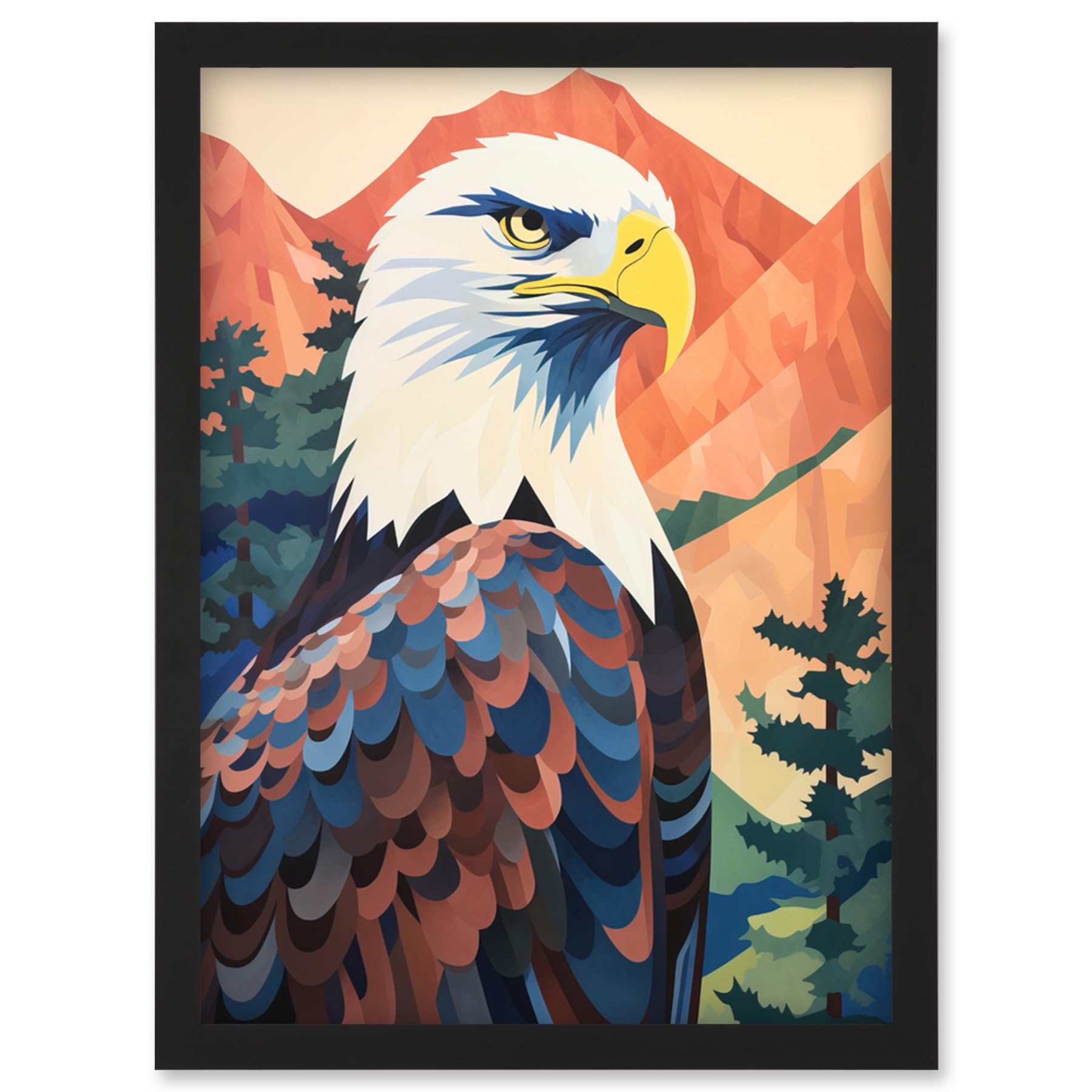 A4 Framed Wall Art Print - Majestic Bald Eagle Forest Mountain Landscape Graphic Artwork - Artery8