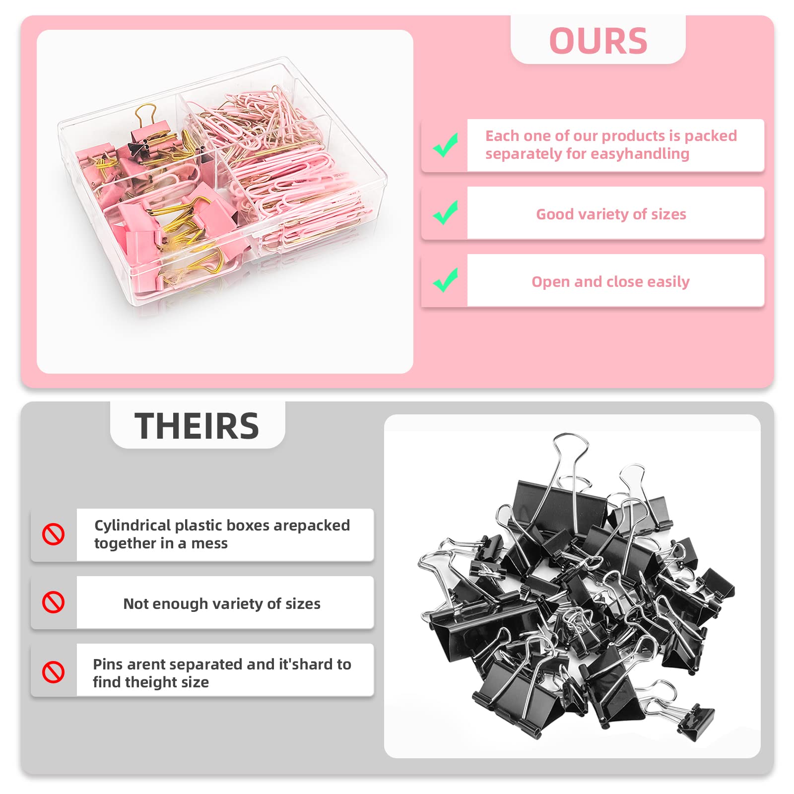 置物 kiss paper clip AllKiss Pink Paper Clip and Binder Clip Set, 165 Pcs