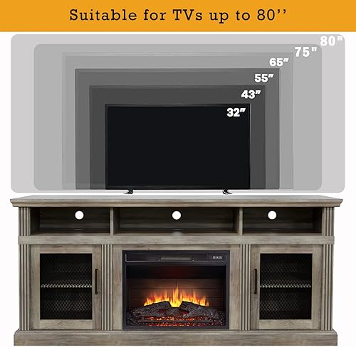 Miniatura 3 de Cheerway Soporte de TV con chimenea 3D para televisores de hasta 80 pulgadas mesa central de entretenimiento multimedia de madera y gabinetes de TV