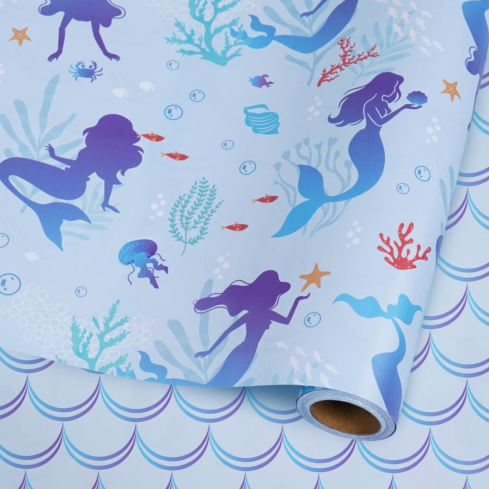 Aimyoo Reversible Mermaid Wrapping Paper Roll, 17 inches x 32 feet