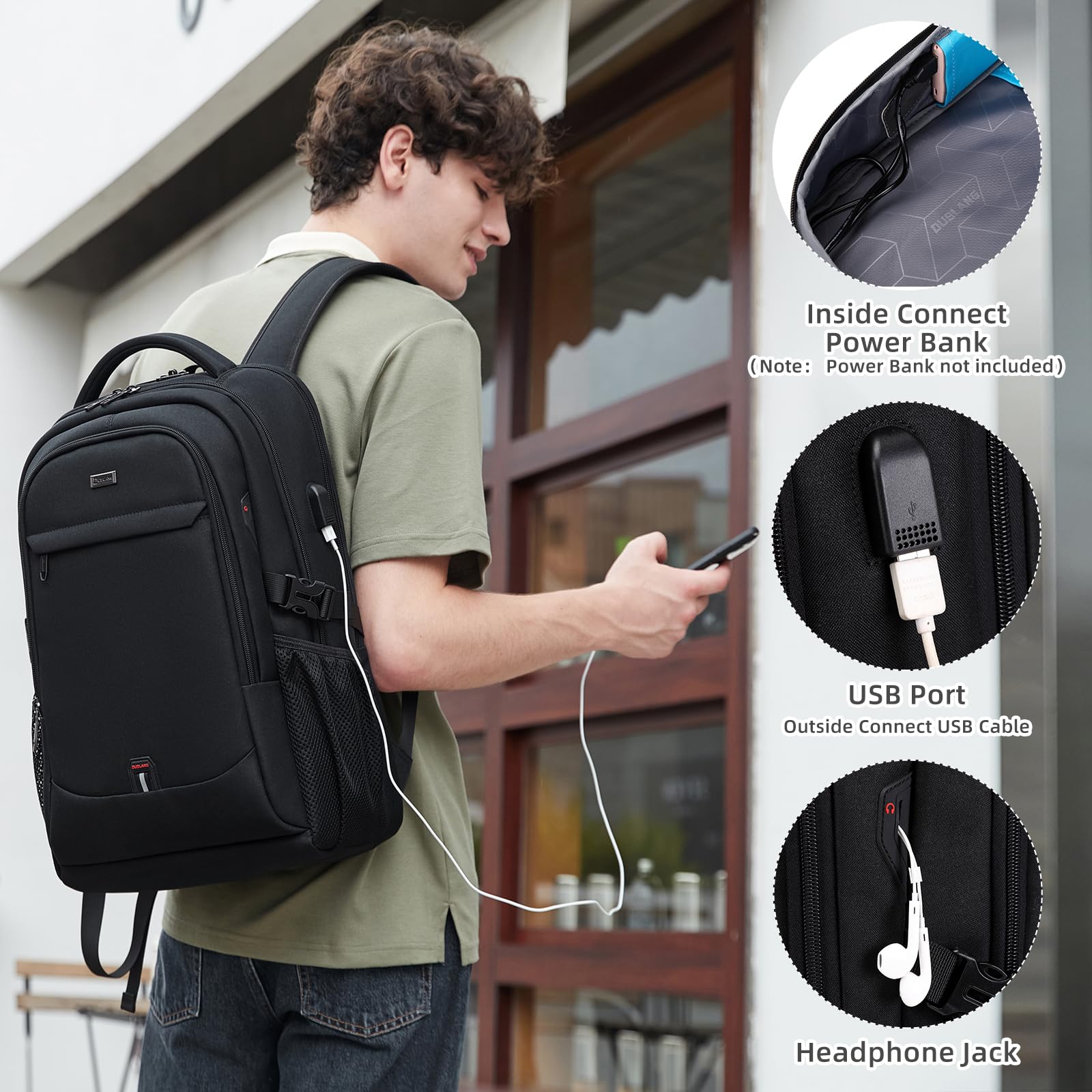 VINBAGGE Wasserdicht Anti Diebstahl Rucksack 15,6 Zoll Laptop Rucksack Herren Schulrucksack Großer Business Notebook Backpack für Arbeit Schule Reisen Männer Jungen - Schwarz