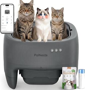 Self-Cleaning Litter Box 18-Day Capacity for Multi-Cat Homes | Open Top Automatic Litter Box, App Control, Odor Control, Safety Sensors Includes Waste Bags & Litter Deodorizer, Grey