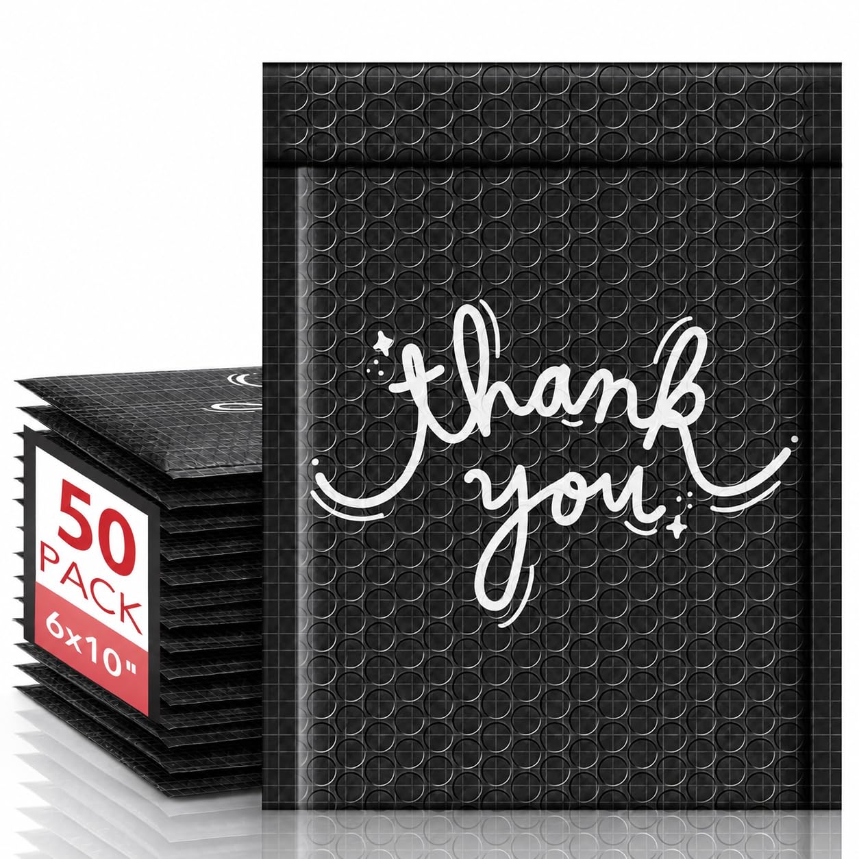Switory 50pcs Padded Envelopes Thank You Black Bubble Mailers 6X9