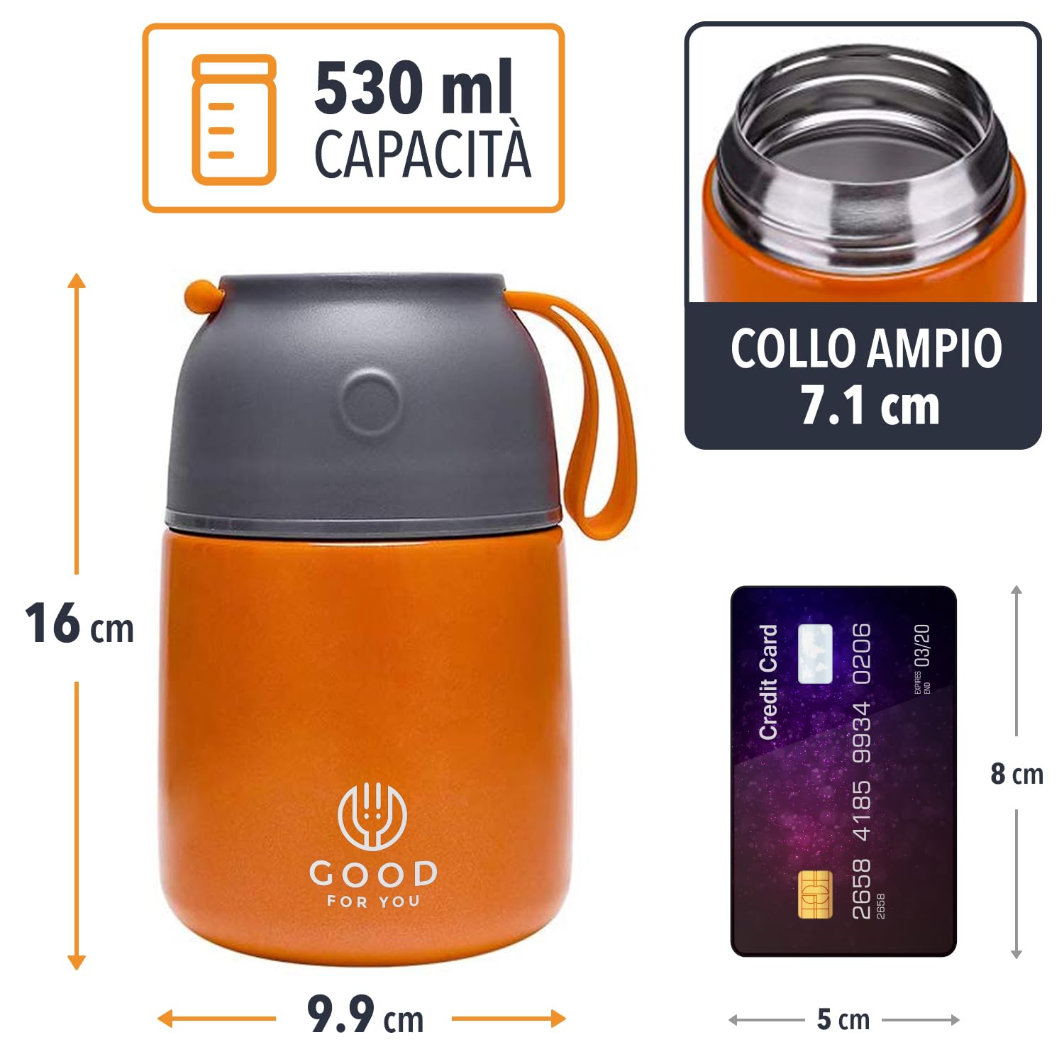 Thermos per alimenti, in acciaio inox, 530 ml, per pasti caldi e freddi, isolamento a doppia parete, contenitore termico per alimenti, per scuola, ufficio, viaggi, campeggio, cucchiaio pieghevole