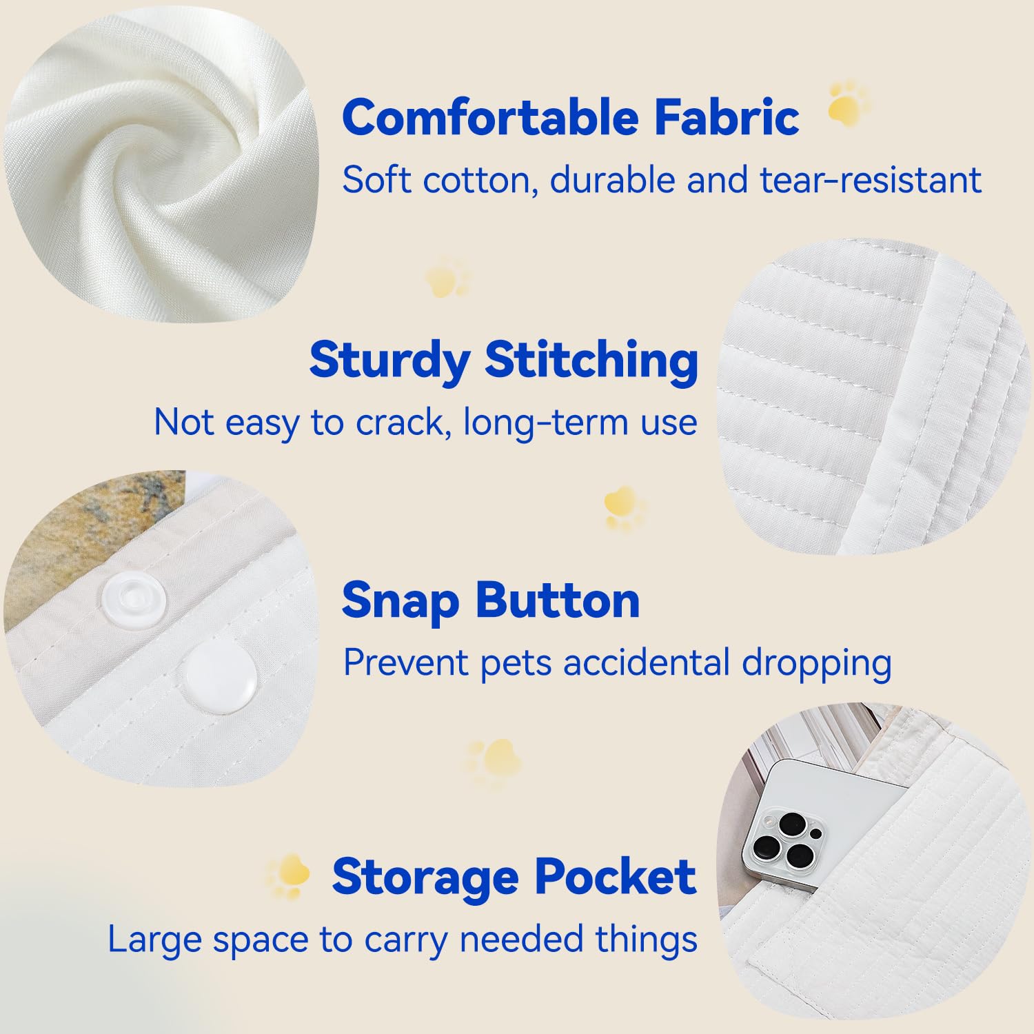 Pawaboo Bolso Bandolera para Perros Pequeños, Bolso de Hombro Perros de Menos de 4,5KG con Bandolera más Ancha para Pasear al Perro Viaje IR Compras, Bolso Transportín para Cachorros Gatos, Blanco