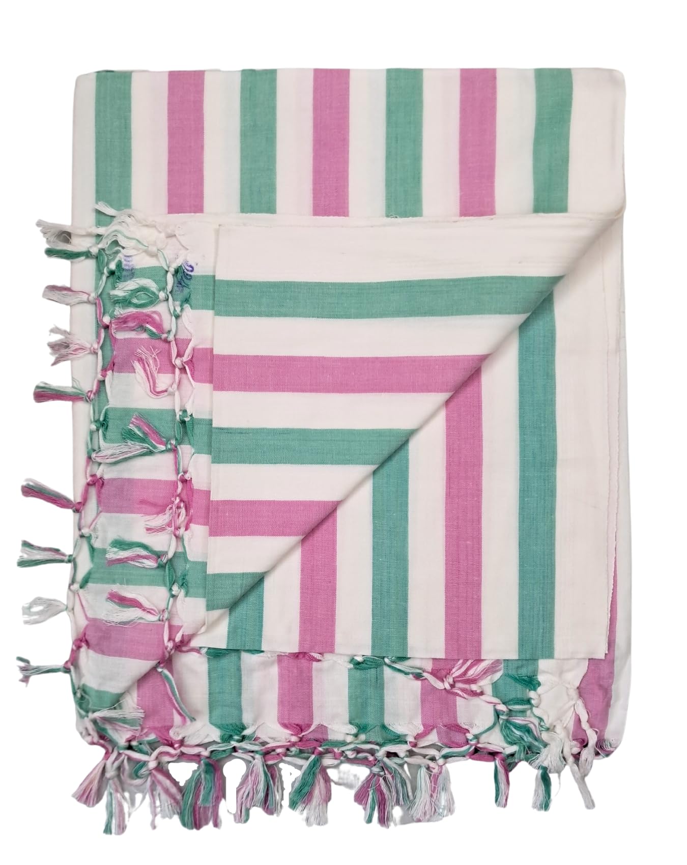Arvore Bunkaar The Handloom Story 100% Organic Desi Cotton Soft Bhagalpuri Chadar/Summer Blanket/Khes/Top Sheet/AC Blanket (Striped, Pink White Green, 1, Bhagalpuri Chadar)
