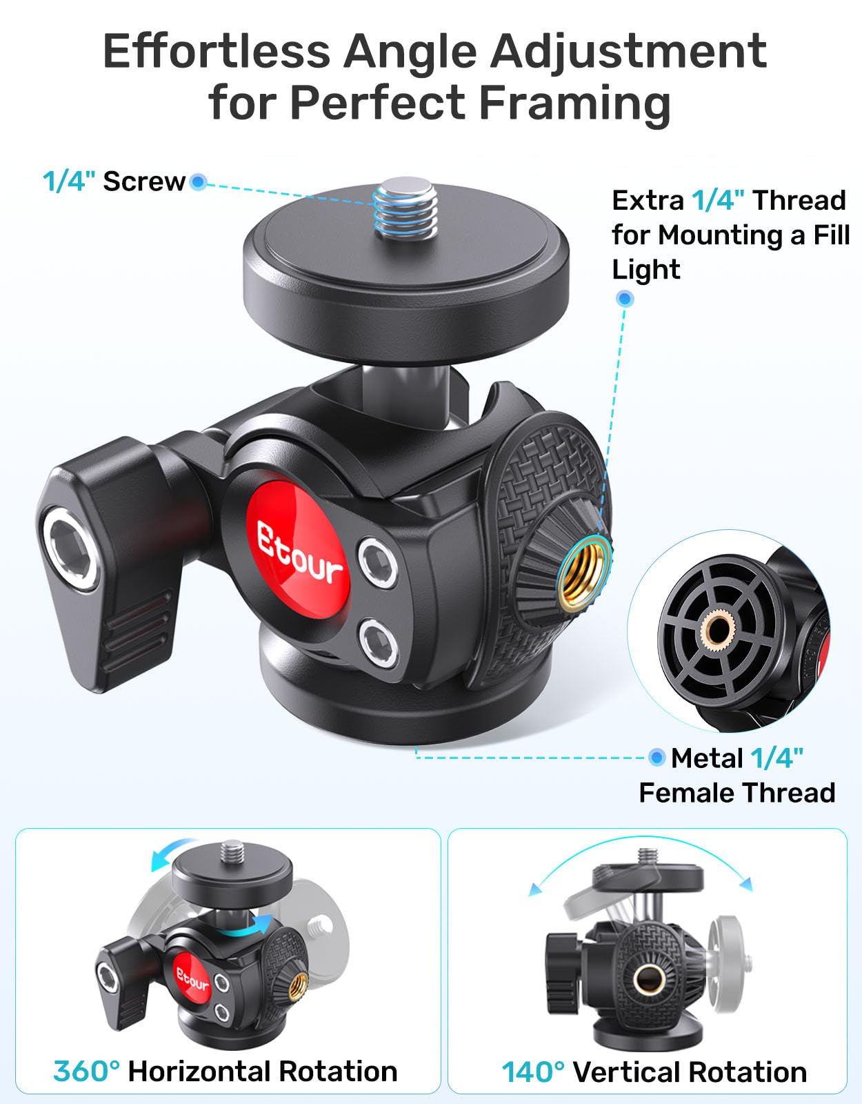 Support de webcam Logitech C920 C922 Brio 4K avec rotule 360°, base lourde réglable, filetage 6,35 mm