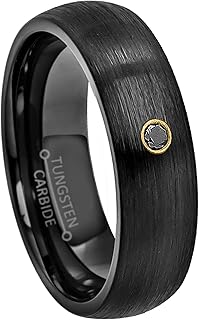 Jewelry Avalanche 0.07ct Black Diamond Tungsten Ring - 6MM Comfort Fit Brushed Black Ion Dome Tungsten Carbide Wedding Band