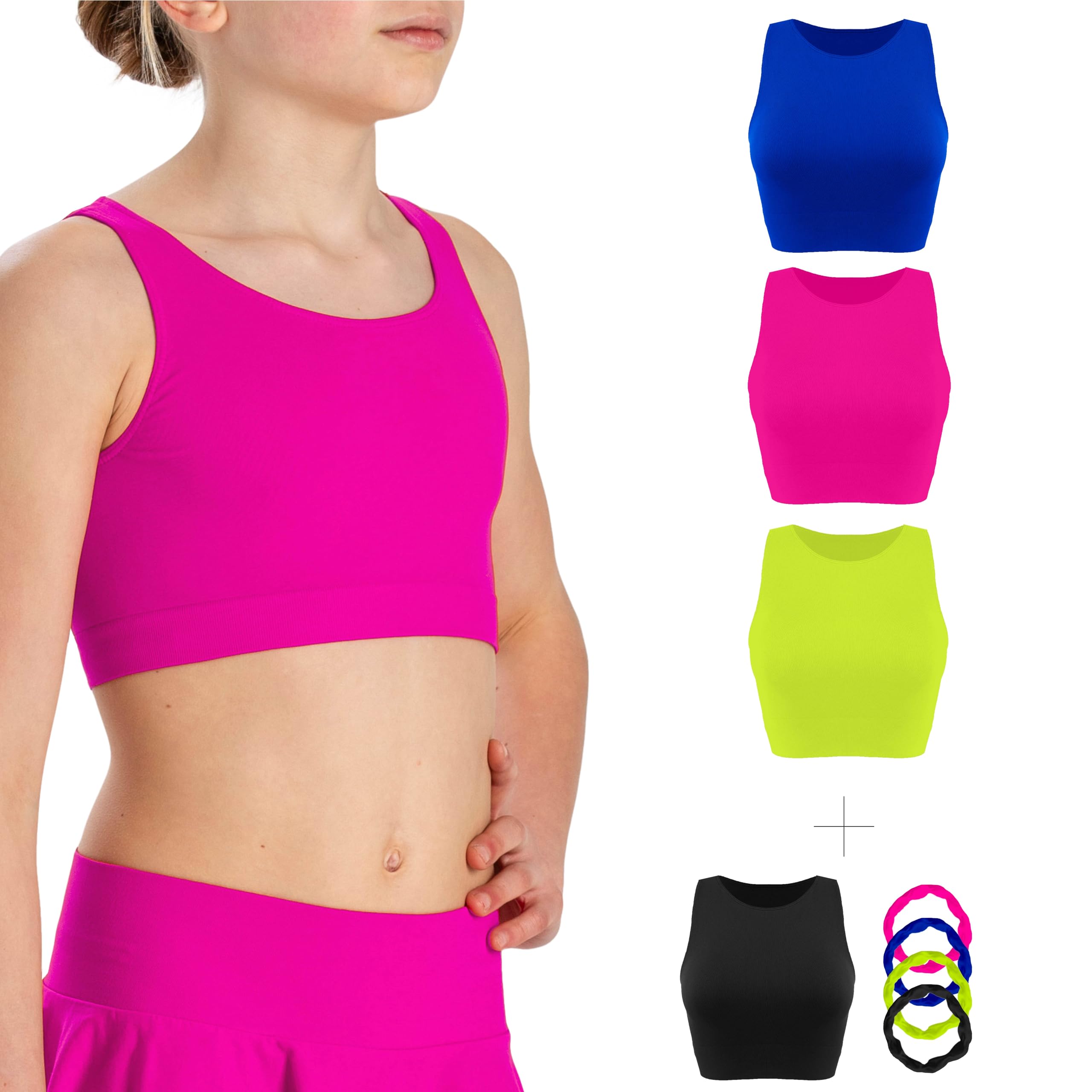 Risalti Top Niña Americana Microfibra 3 Pz - Tops Niña, Ropa Niña, Sujetador Niña, Camiseta Tirantes Niña, Top Crop, Top Deportivo Niña Sin Costuras, Brazaletes de Regalo - Made In Italy