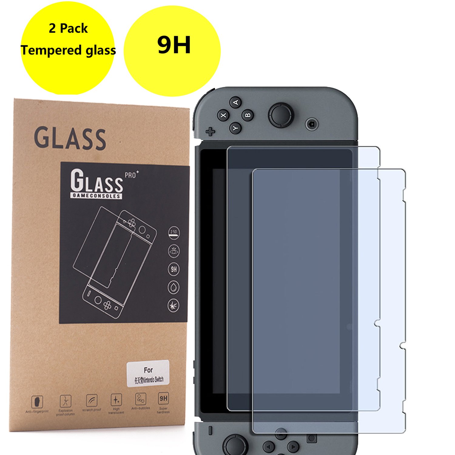 KUNLING Tempered Glass Screen Protector for Nintendo Switch (Tempered Glass 2Pack)