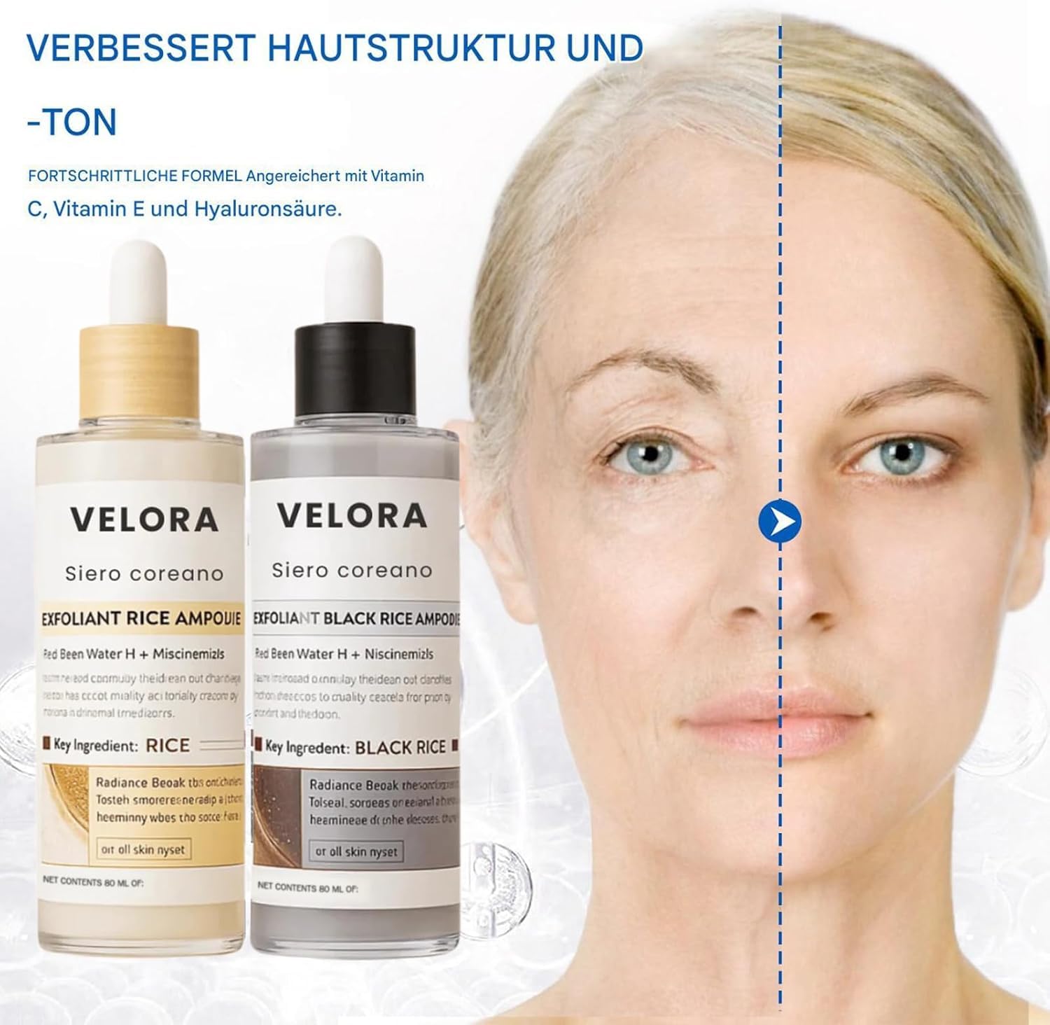 Velora Siero Coreano Esfoliante al Riso, 2026 Estratto Naturale, Ridurre i Pori e Idratare Profondamente per Tutti i Tipi di Pelle, 80ml*2 Pack