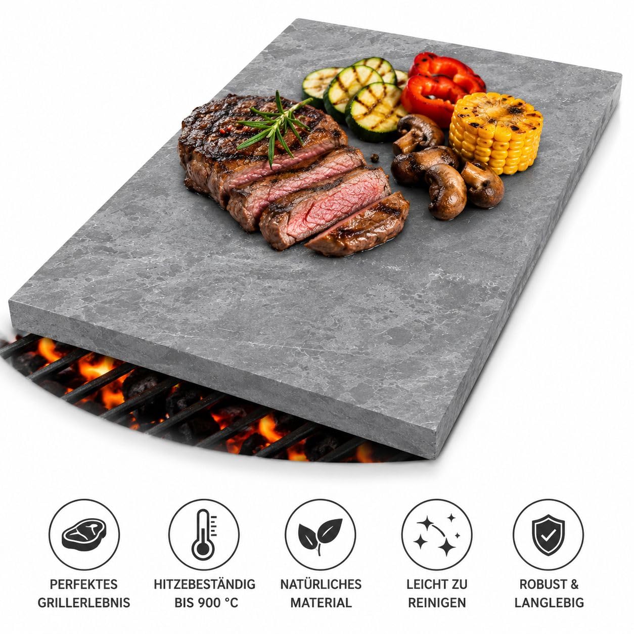 Piastra grill Elegant Line, pietra ollare prodotta in Italia, 34,5 × 18,5 × 2 cm, piastra da portata calda, distribuzione uniforme del calore (40 x 20 x 2 cm)