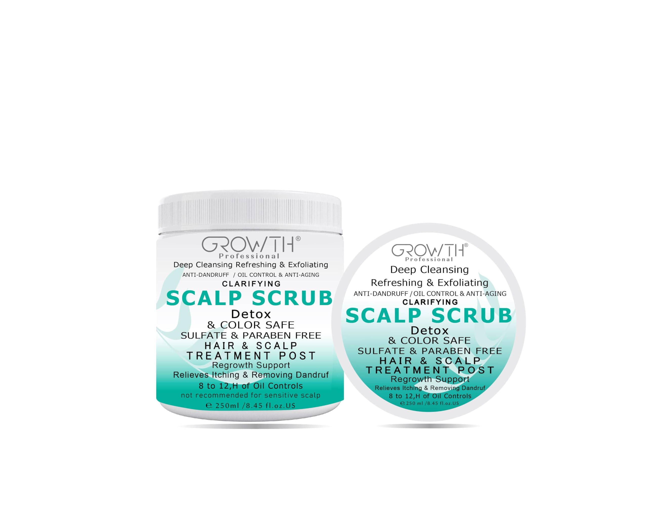 Growth Professional Detox Hair & Scalp Scrub, Anti-Dandruff/Oil Control/Anti-Aging/Anti-Flakes/Anti-Itching/Deep Cleansing/Regrowth Support Treatment, & Active Benefits Power For Women & Mane 250 ML
